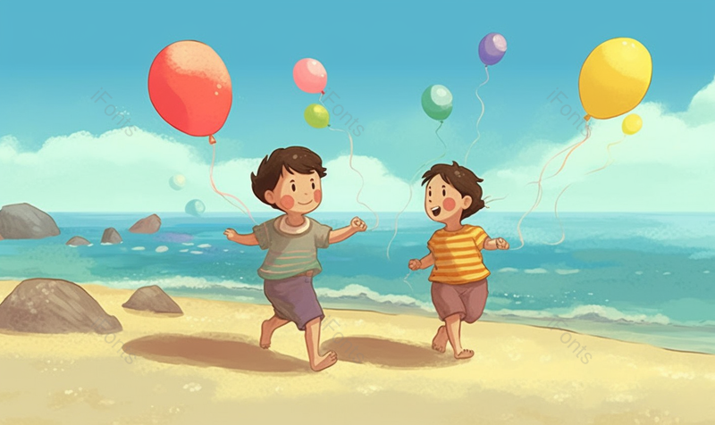 石头浅水区夏天儿童小孩湖边海边大海游玩嬉戏可爱唯美插画,插画/手绘图,插画/手绘图库,插画/手绘图下载,插画/手绘